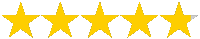 Fem gula stjärnor för att illustrera kundbetyg för BudgetHyras festuthyrning i Stockholm